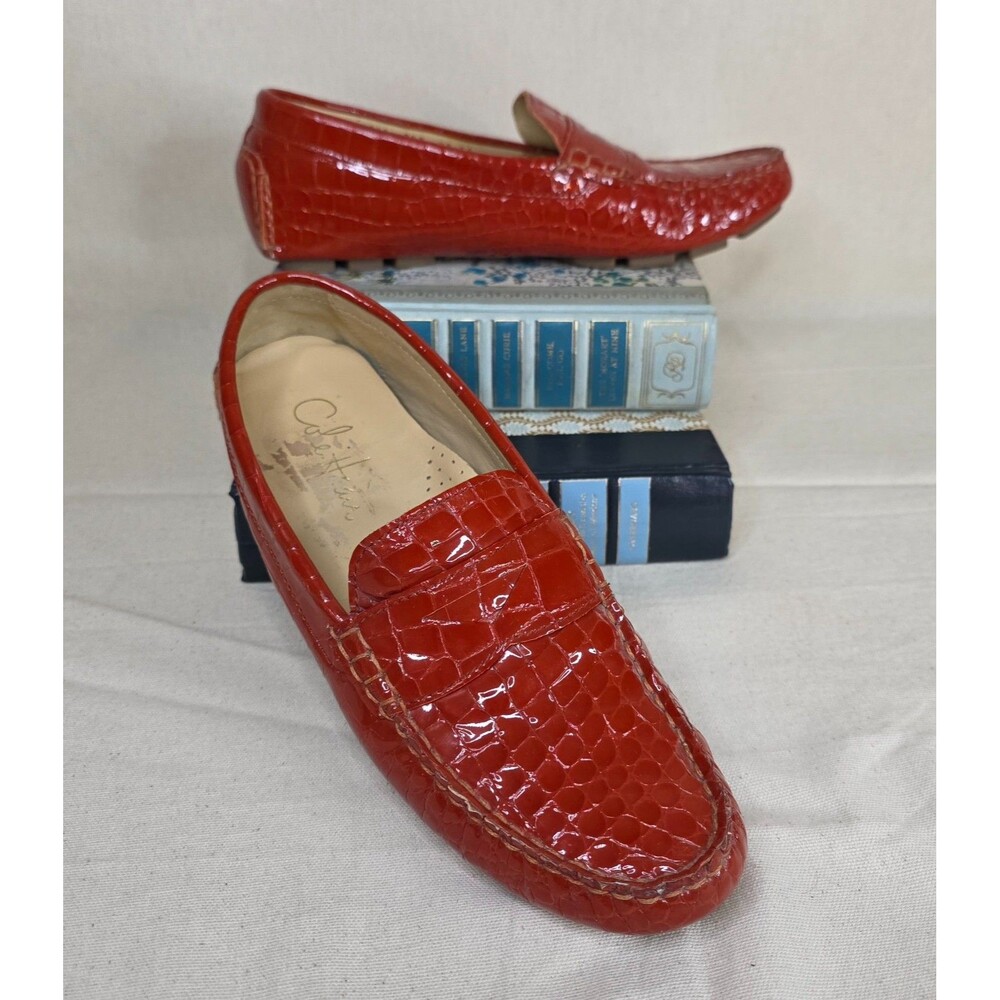 Cole Haan Persimmon Red Croc Embossed Driving Loafers 7.5B - Picture 3 of 16